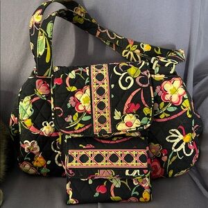 Vera Bradley shoulder bag & matching wallet in the retired "Ribbons" pattern.
